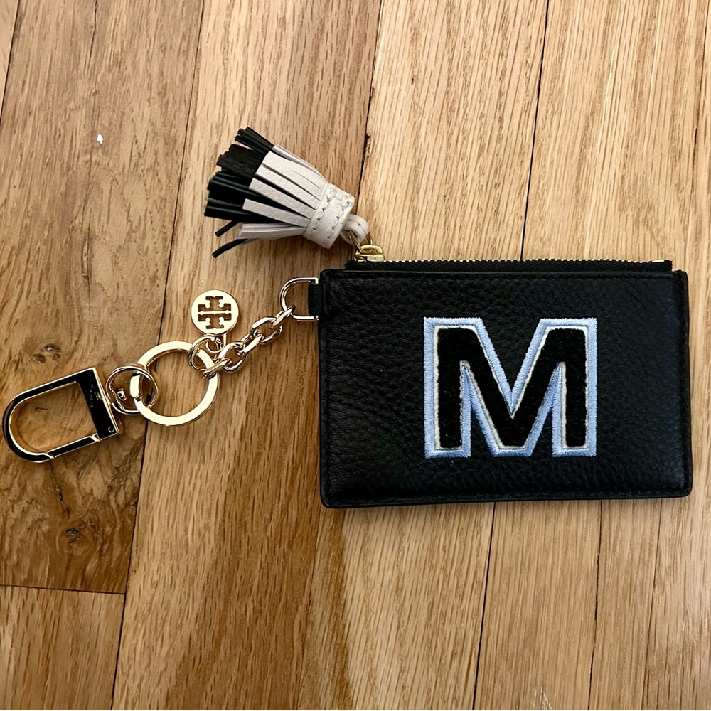 Tory Burch Navy Leather Initial Credit Card Case Key Chain, Letter M